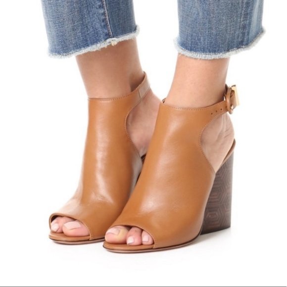 Tory Burch Shoes - Tory Burch Grove Tan Leather Open Toe Booties Size 8.5